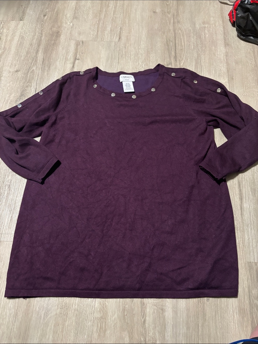 Carmen Marc Valvo Deep Purple Stud-Accent Knit Top